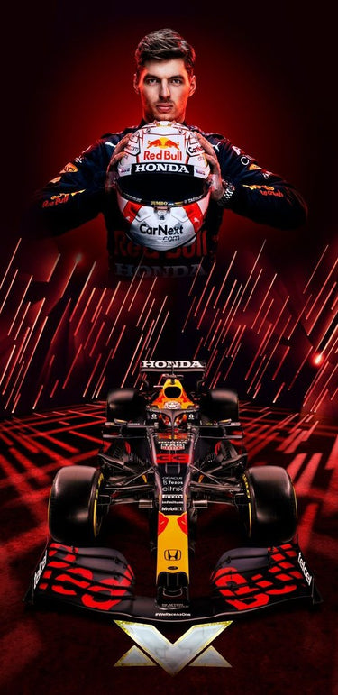 Diamond Painting Max Verstappen met helm en auto met Ronde steentjes 100x50cm